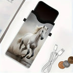 Synthetic Leather Phone Bag - Horse Print Adjustable Strap