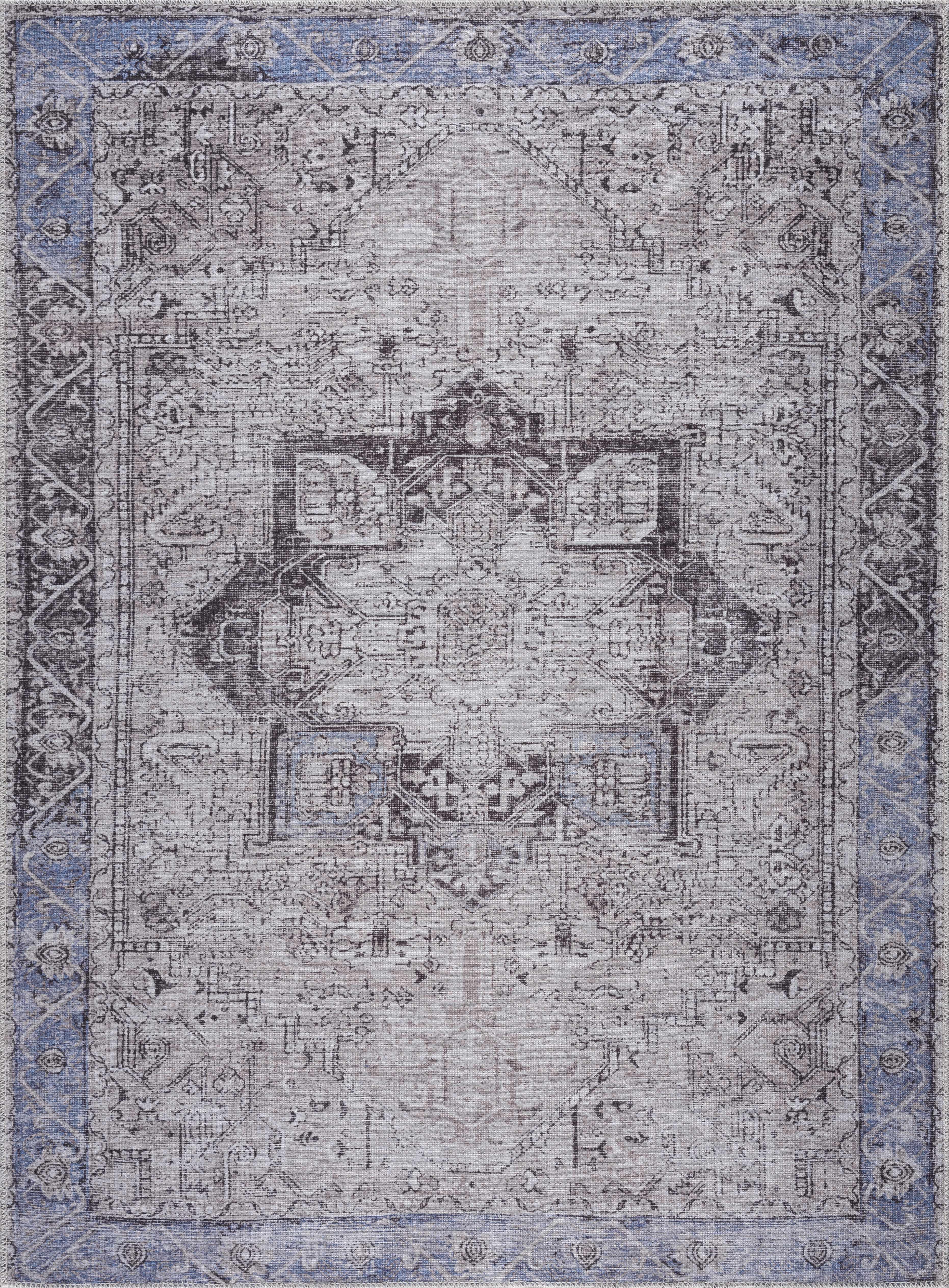 Rosman Blue&Beige Washable Area Rug Hauteloom