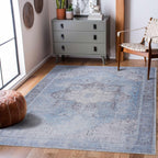 Aqua Rosman Washable Area Rug Hauteloom