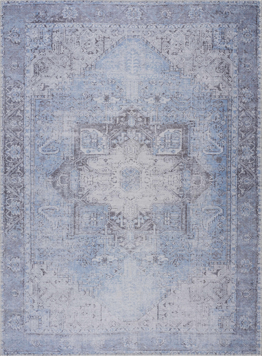 Aqua Rosman Washable Area Rug Hauteloom