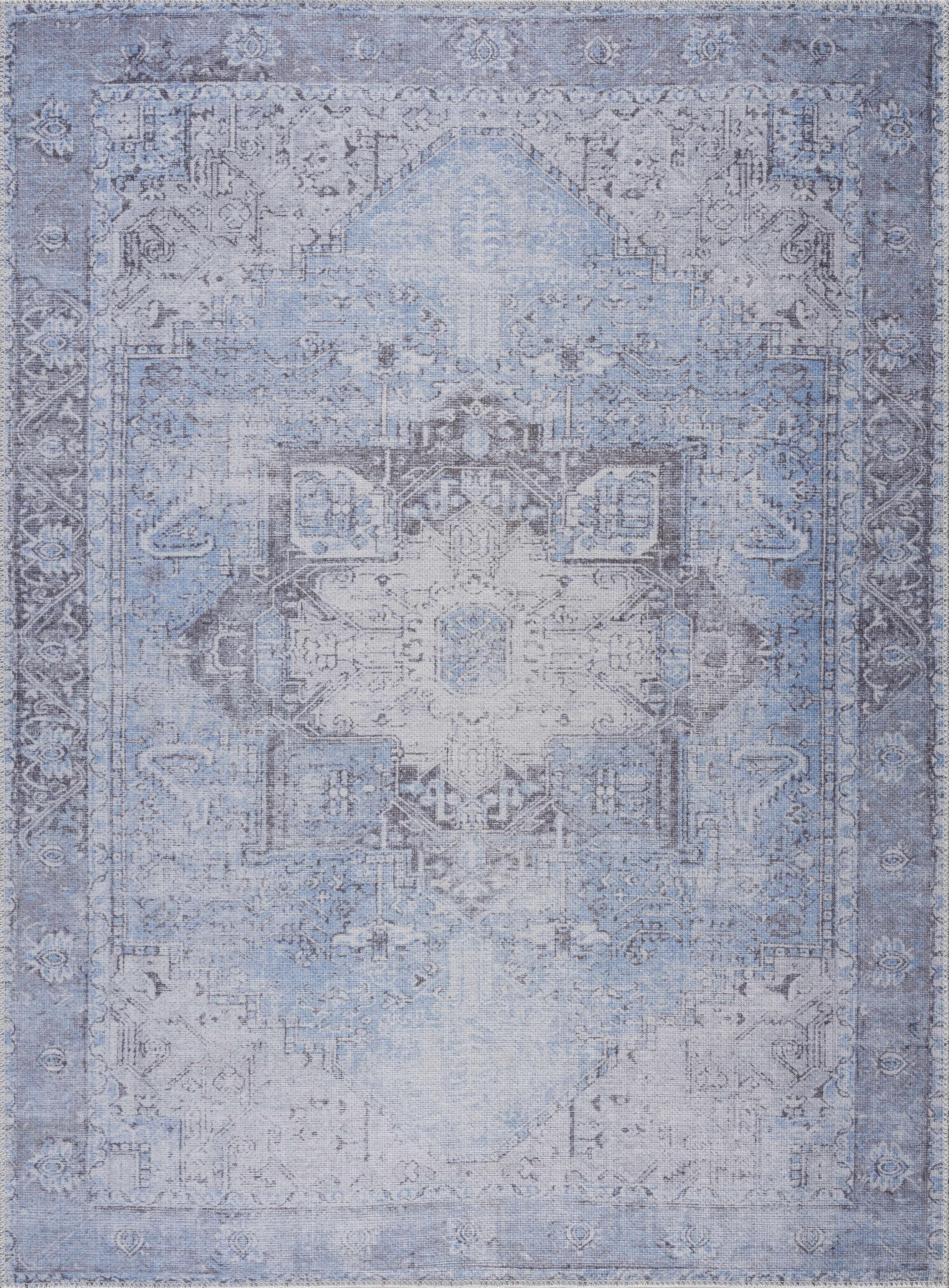 Aqua Rosman Washable Area Rug Hauteloom