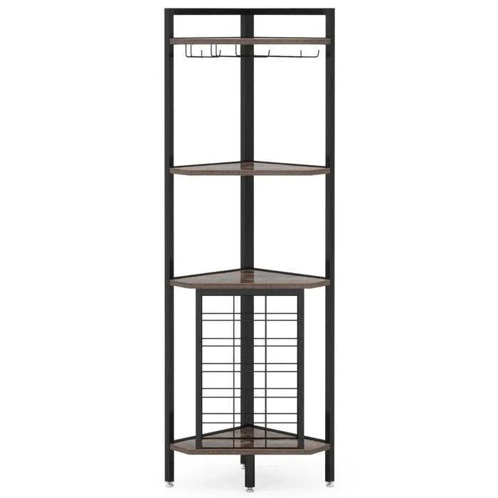 Industrial Corner Wine Rack Storage Shelving Unit with Glass Holders