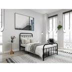 Twin size Farmhouse Black Metal Bed Frame with Rounded Headboard Footboard