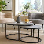 Nest of 2 Grey Tables Round Stackable Side Unit Industrial Living Room Furniture House Of Avana
