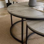 Nest of 2 Grey Tables Round Stackable Side Unit Industrial Living Room Furniture House Of Avana