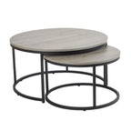 Nest of 2 Grey Tables Round Stackable Side Unit Industrial Living Room Furniture House Of Avana