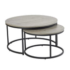 Nest of 2 Grey Tables Round Stackable Side Unit Industrial Living Room Furniture House Of Avana [[SKU:HOA-COF-013]]
