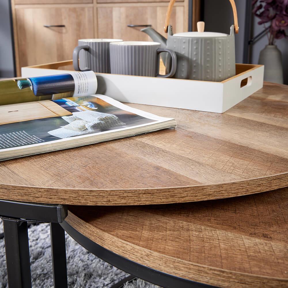 Nest of 2 Grey Tables Round Stackable Side Unit Industrial Living Room Furniture House Of Avana