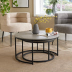 Nest of 2 Grey Tables Round Stackable Side Unit Industrial Living Room Furniture House Of Avana