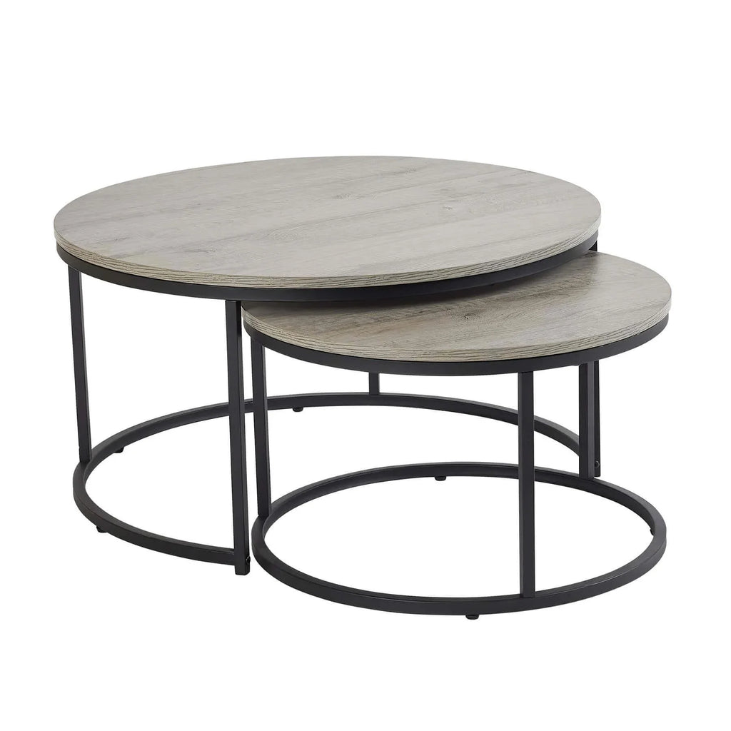 Nest of 2 Grey Tables Round Stackable Side Unit Industrial Living Room Furniture House Of Avana