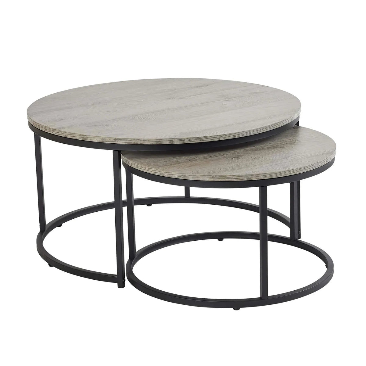 Nest of 2 Grey Tables Round Stackable Side Unit Industrial Living Room Furniture House Of Avana [[SKU:HOA-COF-013]]
