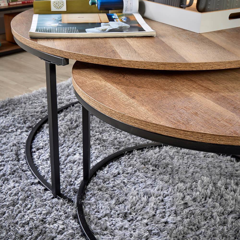 Nest of 2 Grey Tables Round Stackable Side Unit Industrial Living Room Furniture House Of Avana