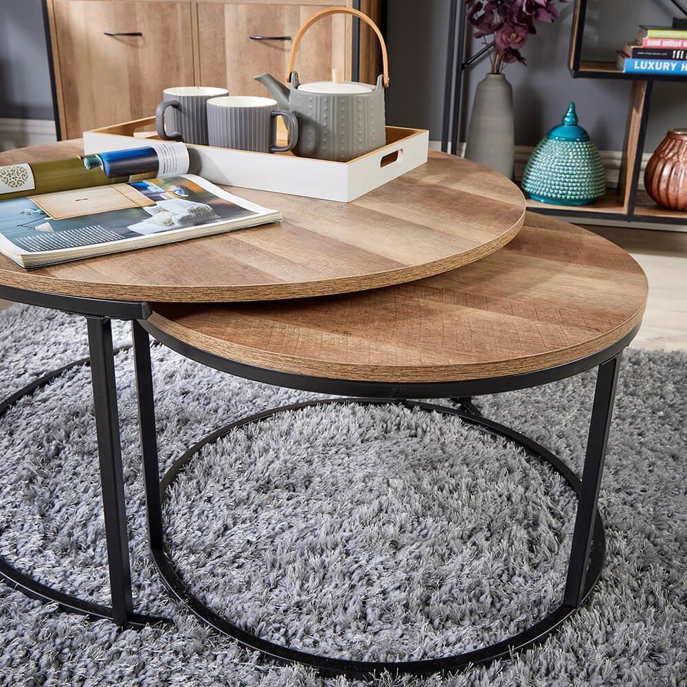 Nest of 2 Grey Tables Round Stackable Side Unit Industrial Living Room Furniture House Of Avana