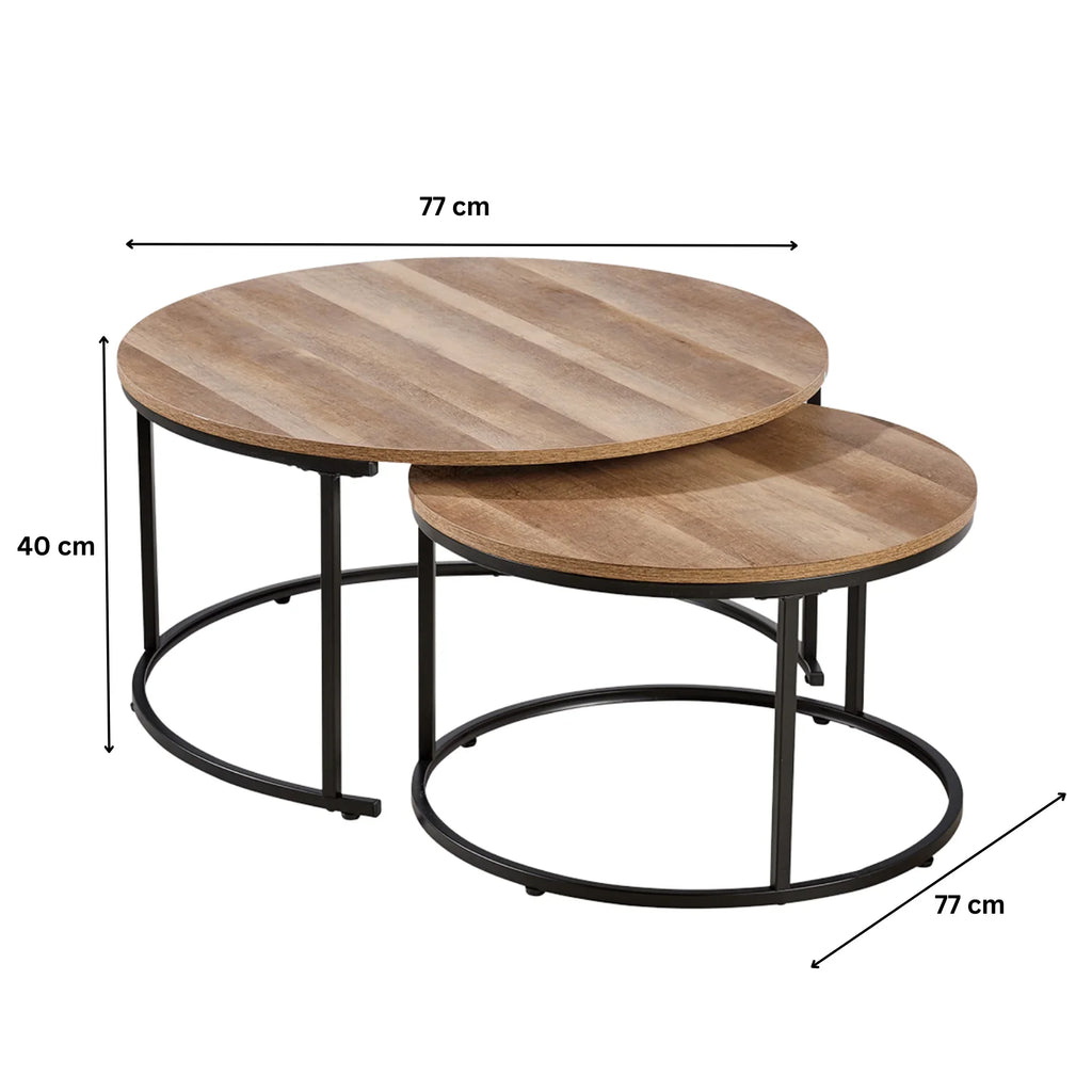 Nest of 2 Grey Tables Round Stackable Side Unit Industrial Living Room Furniture House Of Avana