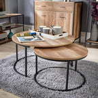 Nest of 2 Grey Tables Round Stackable Side Unit Industrial Living Room Furniture House Of Avana