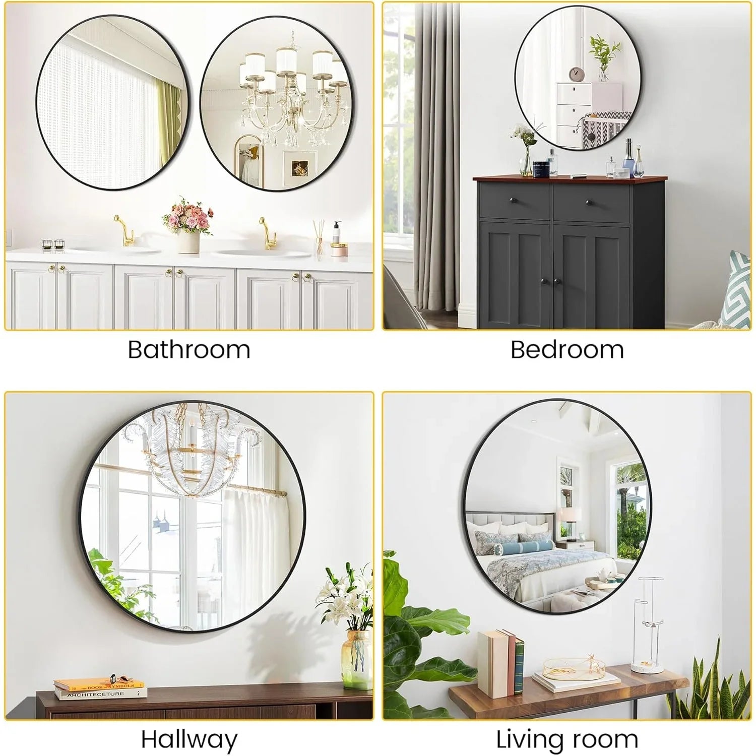 Takywep 24 Inch Round Mirror with 20mm Black Aluminum Frame - Shatter-Resistant Fogless Glass, -Fog Technology-Free (No Installation Required), Wall-Mounted Large Circle Mirror for Bathroom, Bedroom, Living Room, Entryway - M House Of Avana
