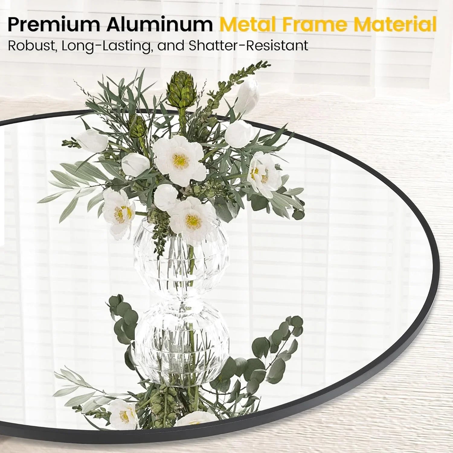 Takywep 24 Inch Round Mirror with 20mm Black Aluminum Frame - Shatter-Resistant Fogless Glass, -Fog Technology-Free (No Installation Required), Wall-Mounted Large Circle Mirror for Bathroom, Bedroom, Living Room, Entryway - M House Of Avana