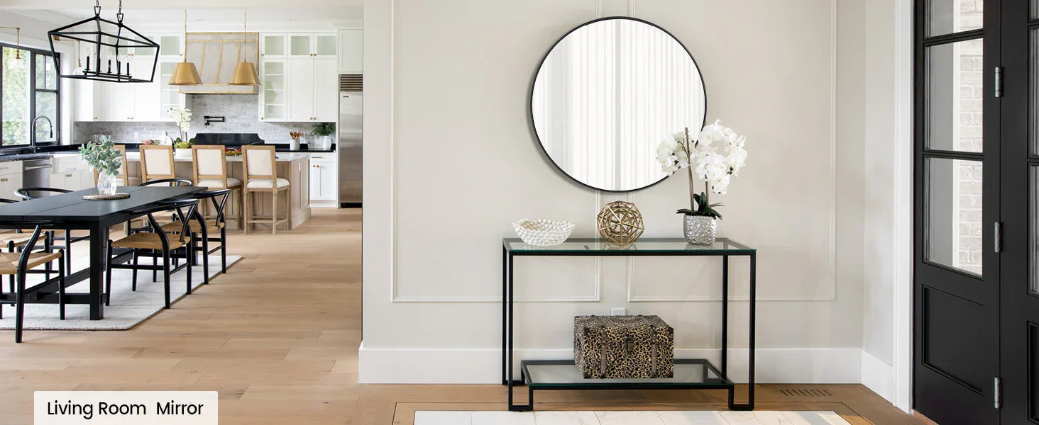 Takywep 24 Inch Round Mirror with 20mm Black Aluminum Frame - Shatter-Resistant Fogless Glass, -Fog Technology-Free (No Installation Required), Wall-Mounted Large Circle Mirror for Bathroom, Bedroom, Living Room, Entryway - M House Of Avana