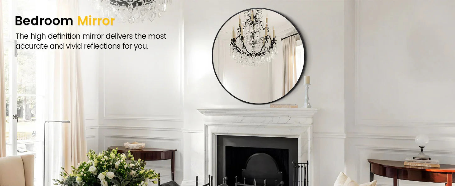 Takywep 24 Inch Round Mirror with 20mm Black Aluminum Frame - Shatter-Resistant Fogless Glass, -Fog Technology-Free (No Installation Required), Wall-Mounted Large Circle Mirror for Bathroom, Bedroom, Living Room, Entryway - M House Of Avana