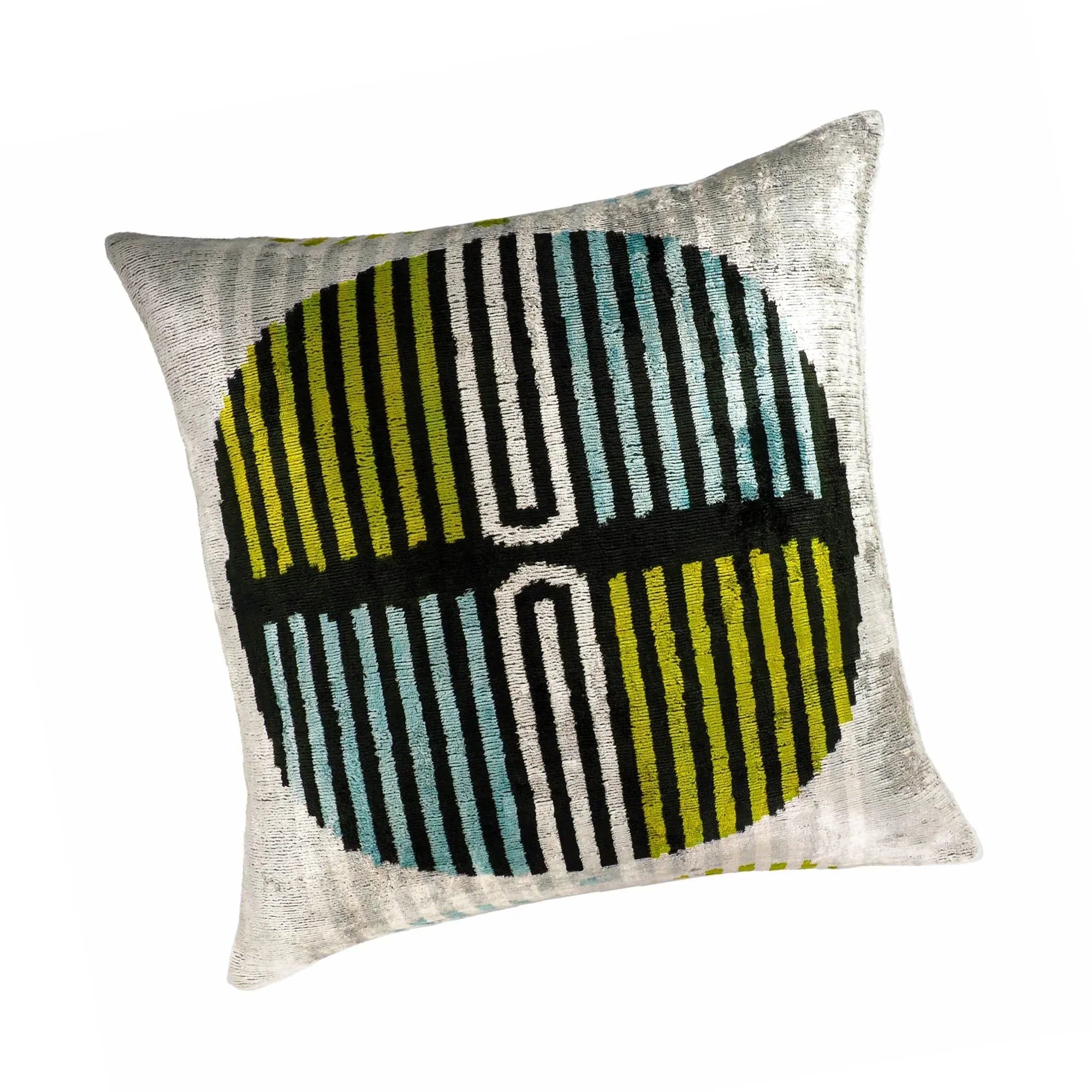 Tamga Silk Velvet Ikat Throw Pillow Cover, X 20, back view - House Of Avana
