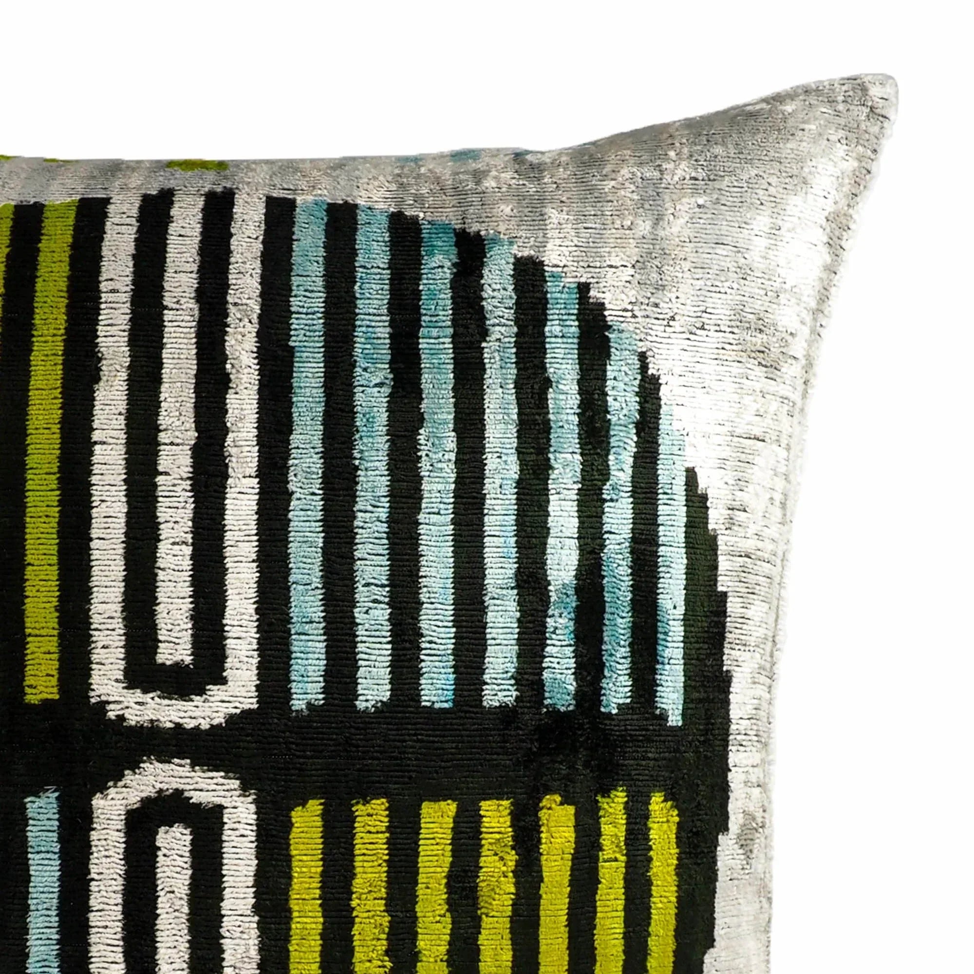 Tamga Silk Velvet Ikat Throw Pillow Cover, X 20, side view - House Of Avana