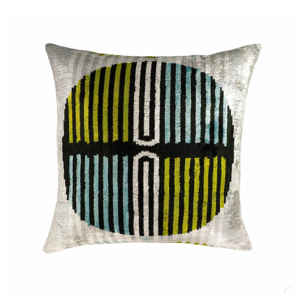 Tamga Silk Velvet Ikat Throw Pillow Cover, X 20, front view - House Of Avana