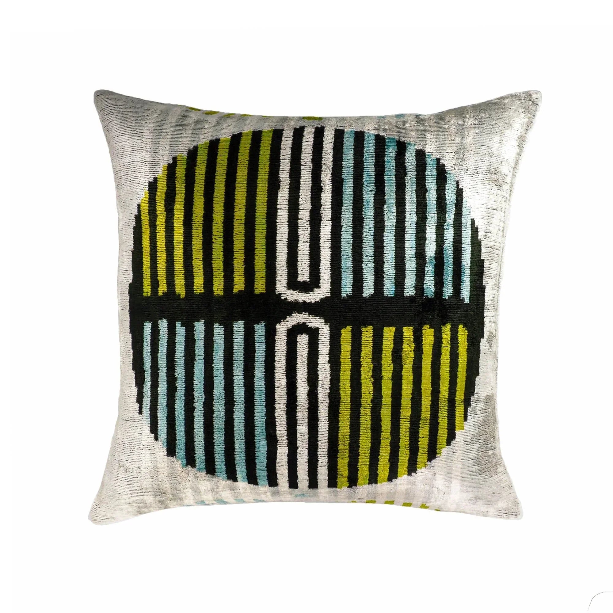 Tamga Silk Velvet Ikat Throw Pillow Cover, X 20, front view - House Of Avana
