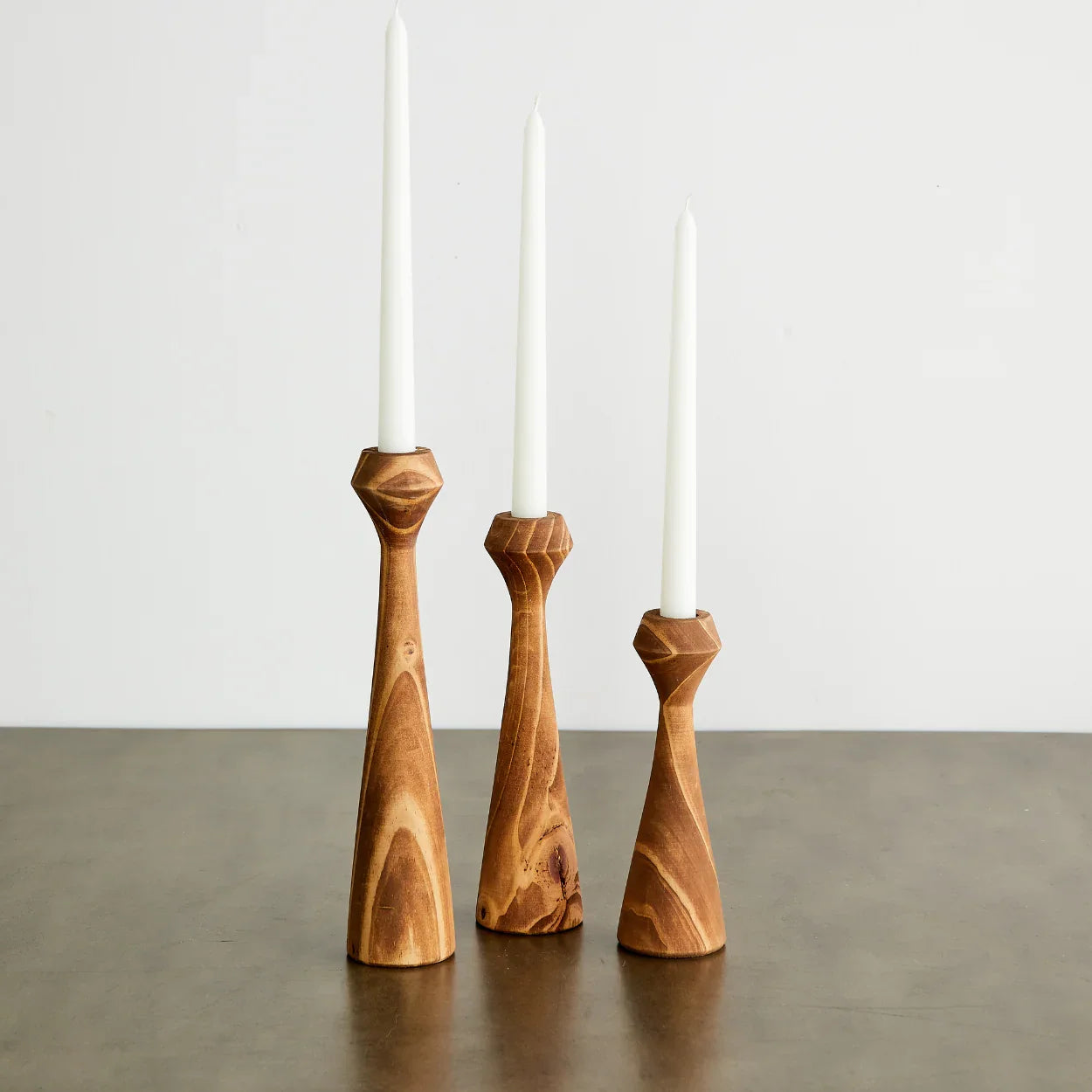 Tapered Diamond Wood Candle Holder, side view - House Of Avana