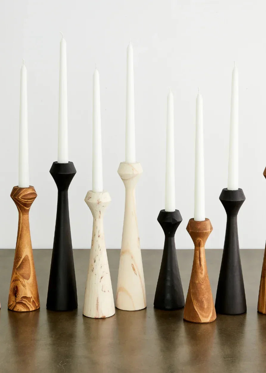Tapered Diamond Wood Candle Holder, front view - House Of Avana
