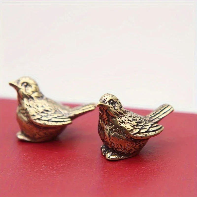 Solid Brass Miniature Sparrow Tea Pet - Aged Copper Sculpture with Micro Carved Detail - Timeless... - House Of Avana