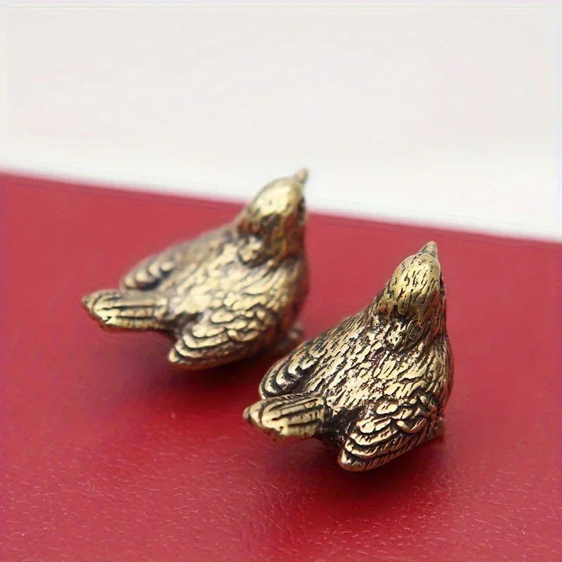 Solid Brass Miniature Sparrow Tea Pet - Aged Copper Sculpture with Micro Carved Detail - Timeless... - House Of Avana