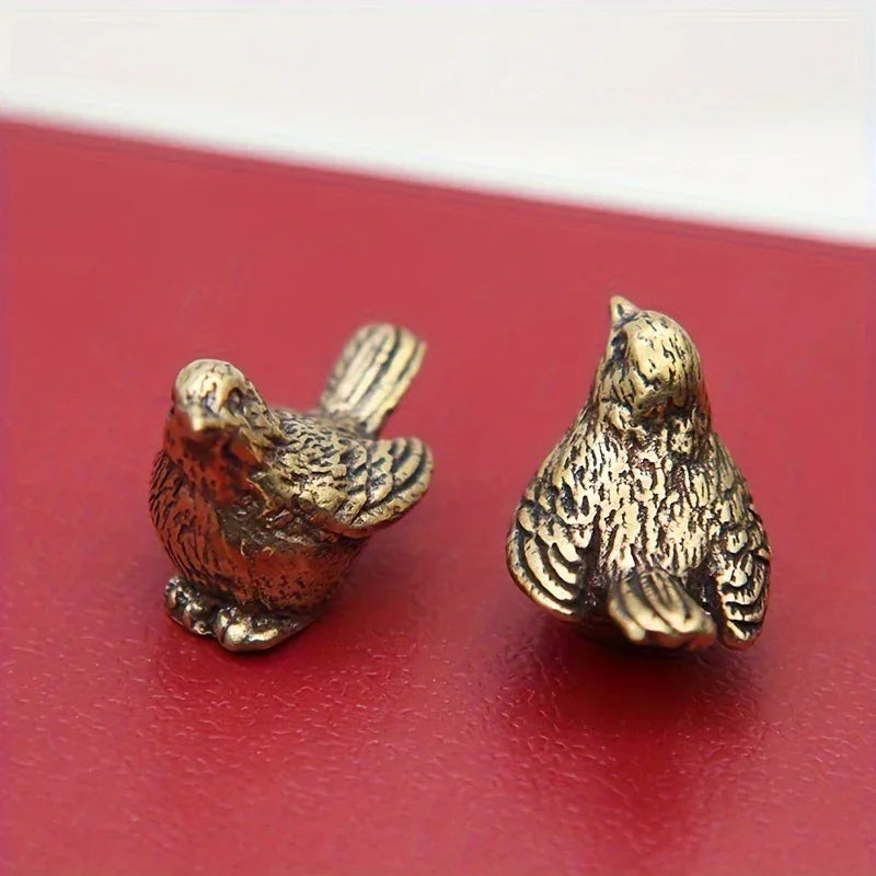 Solid Brass Miniature Sparrow Tea Pet - Aged Copper Sculpture with Micro Carved Detail - Timeless... - House Of Avana