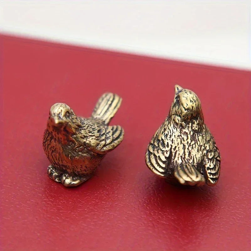 S Miniature Brass Sparrow Tea Pet, Antique Copper Bird Figurine, Solid Brass Tiny Bird Sculpture for... - House Of Avana