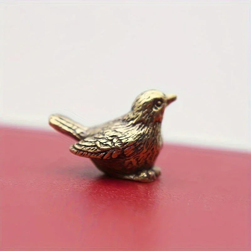 S Miniature Brass Sparrow Tea Pet, Antique Copper Bird Figurine, Solid Brass Tiny Bird Sculpture for... - House Of Avana