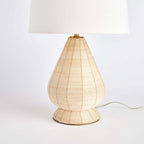 Teardrop Rattan Table Lamp with White Linen Shade Vintage Shopper
