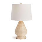 Teardrop Rattan Table Lamp with White Linen Shade Vintage Shopper