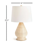 Teardrop Rattan Table Lamp with White Linen Shade Vintage Shopper