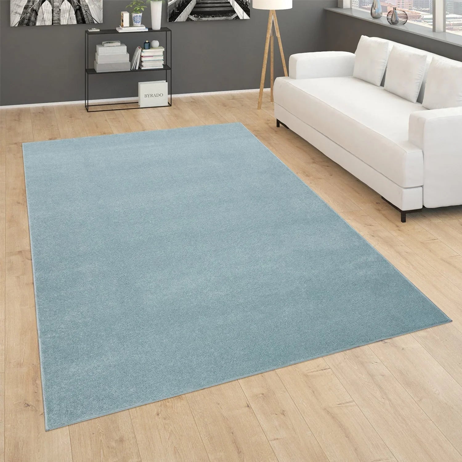 Solid Flatweave Rug Porto for Living Room - Light Blue RugYourHome