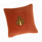 Red Bee Silk Velvet Throw Pillow Cover, 12"x12", back view - House Of Avana