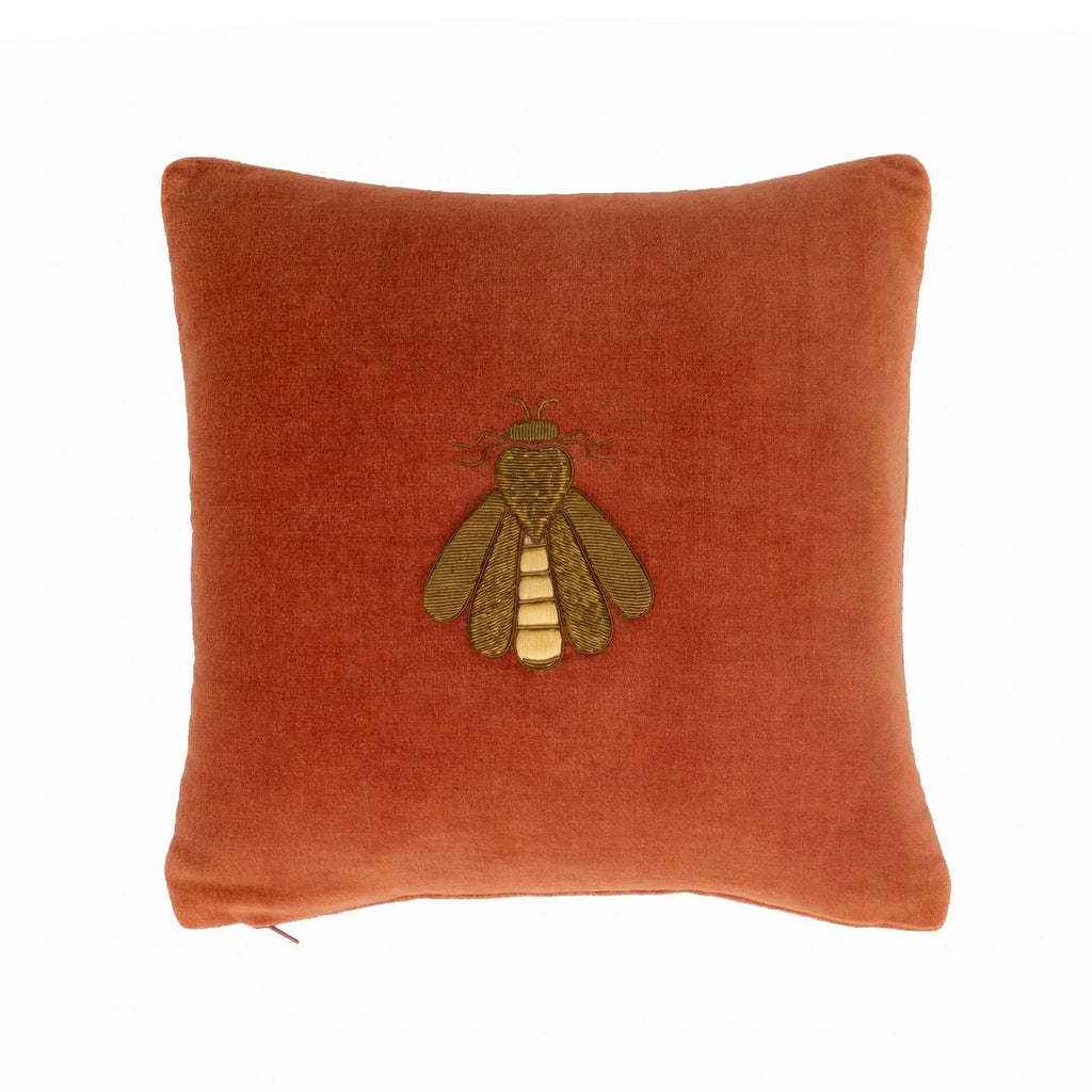 Red Bee Silk Velvet Throw Pillow Cover, 12"x12", side view - House Of Avana
