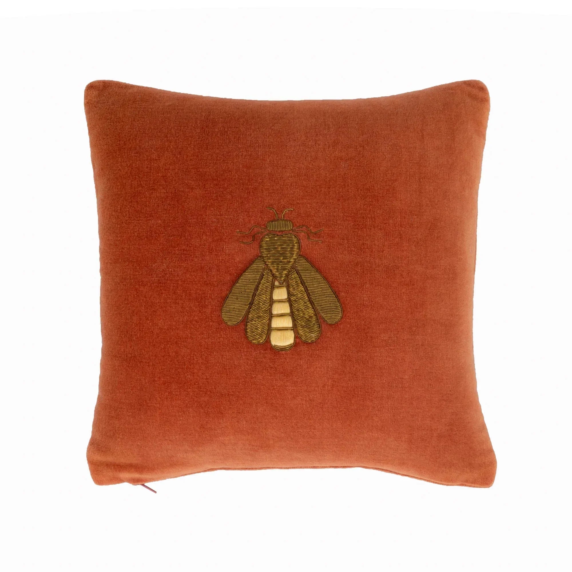 Red Bee Silk Velvet Throw Pillow Cover, 12"x12", front view - House Of Avana