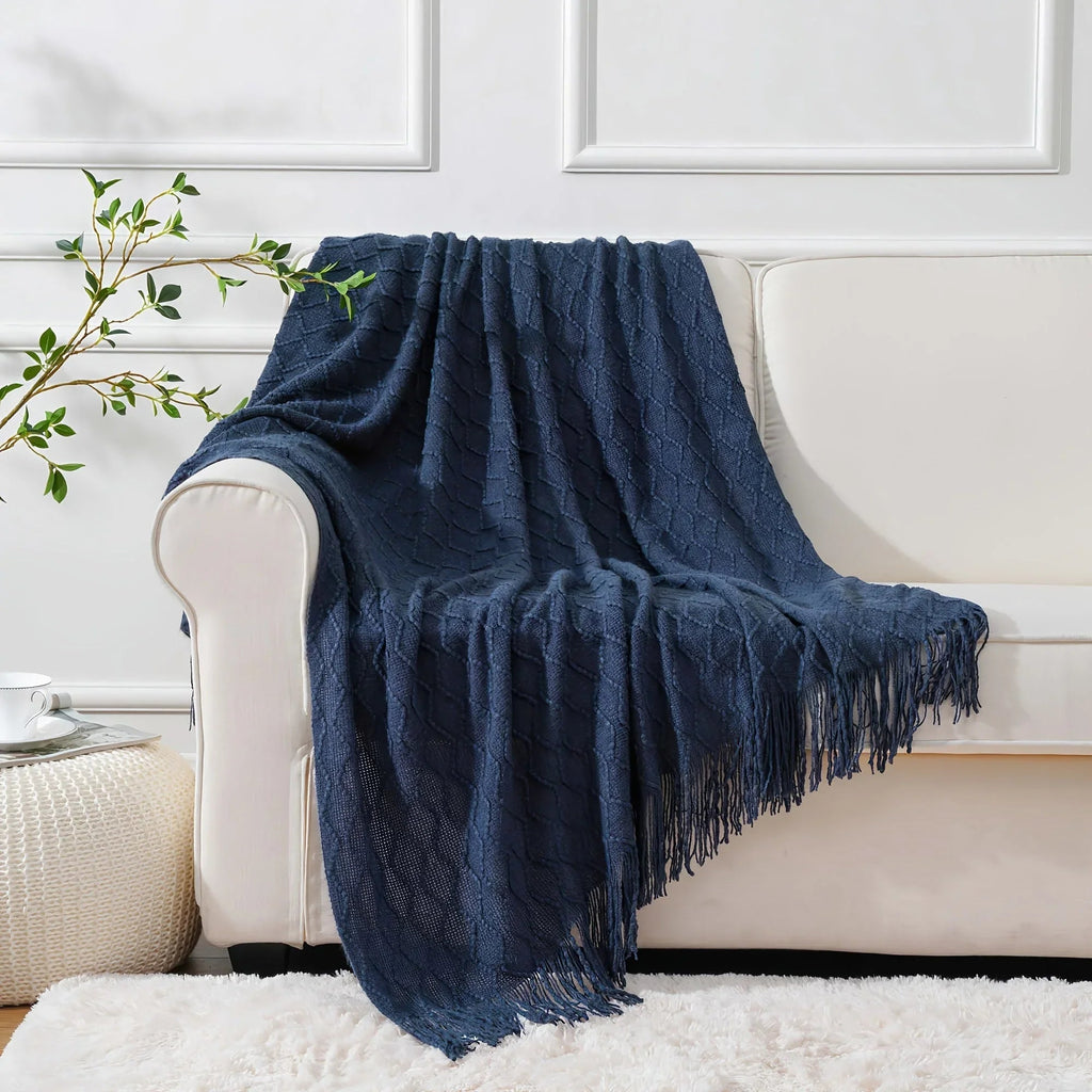 Throw Blanket - Soft Navy Blue 50x60, side view - House Of Avana [[SKU:HOA-BLK-400]]