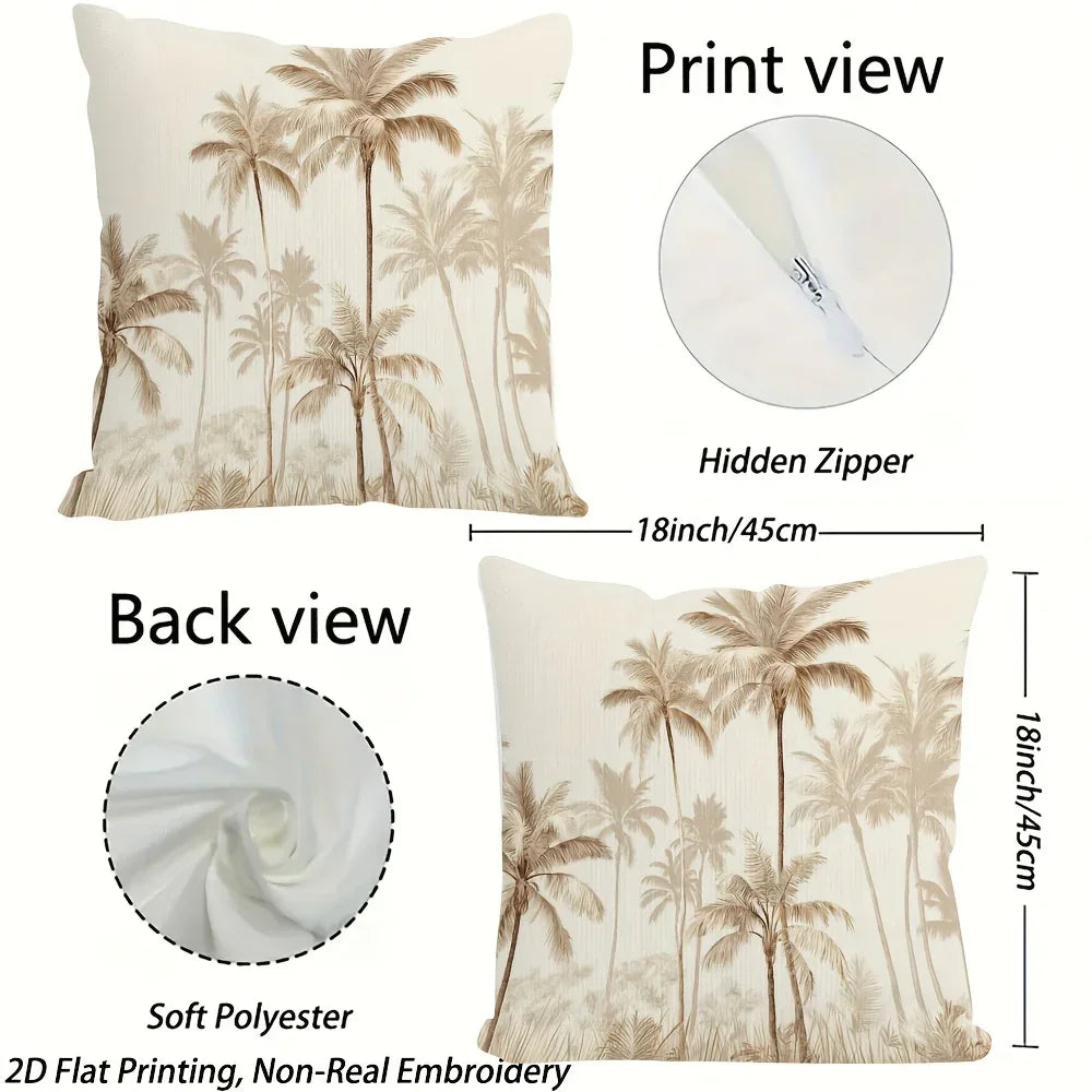 Throw Pillow - Zipper Beige Palm Tree