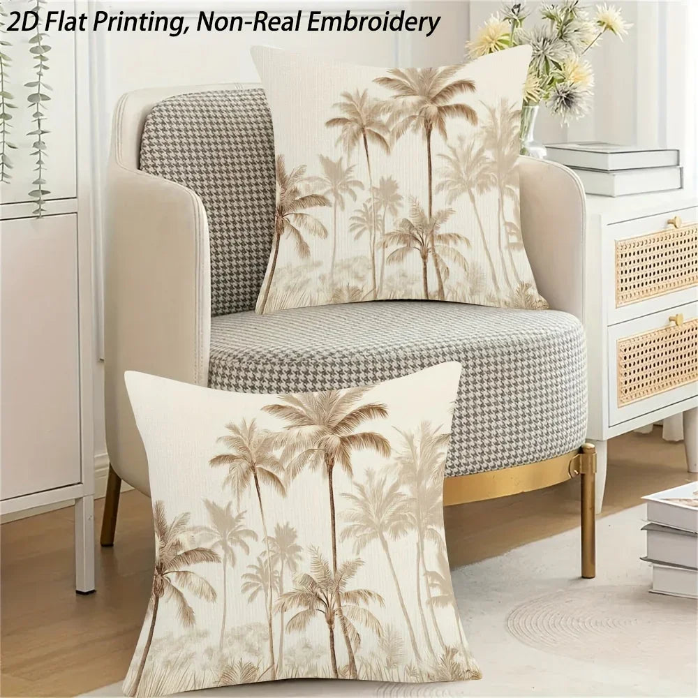 Throw Pillow - Zipper Beige Palm Tree