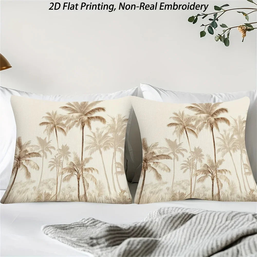 Throw Pillow - Zipper Beige Palm Tree
