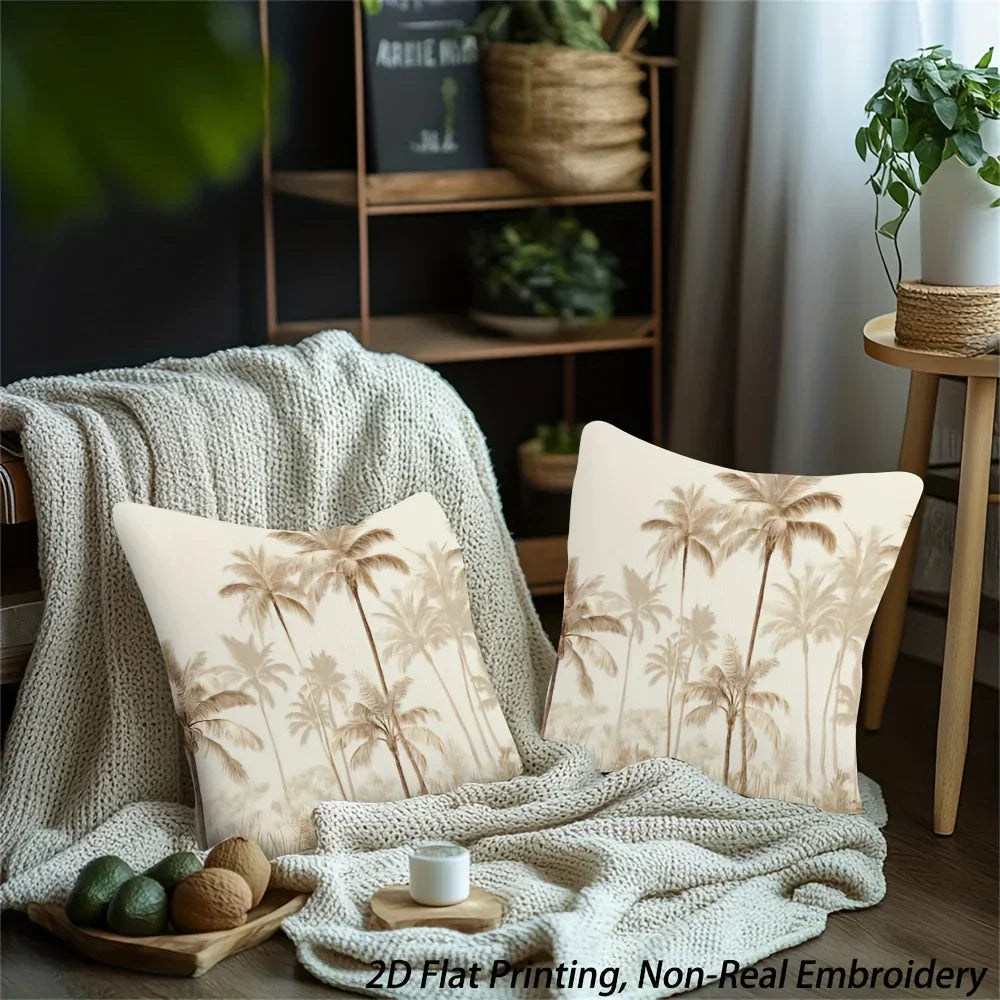 Throw Pillow - Zipper Beige Palm Tree