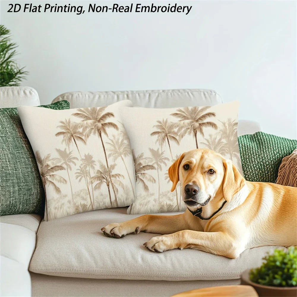 Throw Pillow - Zipper Beige Palm Tree