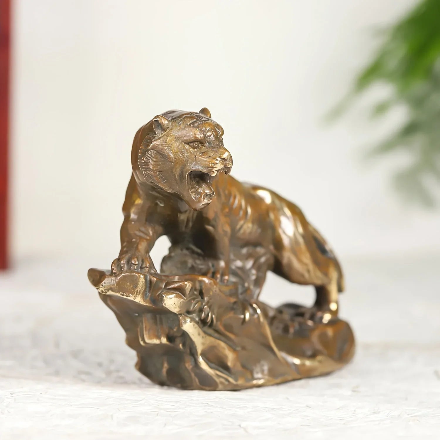 Vintage-style Brass Tiger Figurine - Realistic Climbing Tiger Design, Durable Indoor/outdoor Decor for... - House Of Avana