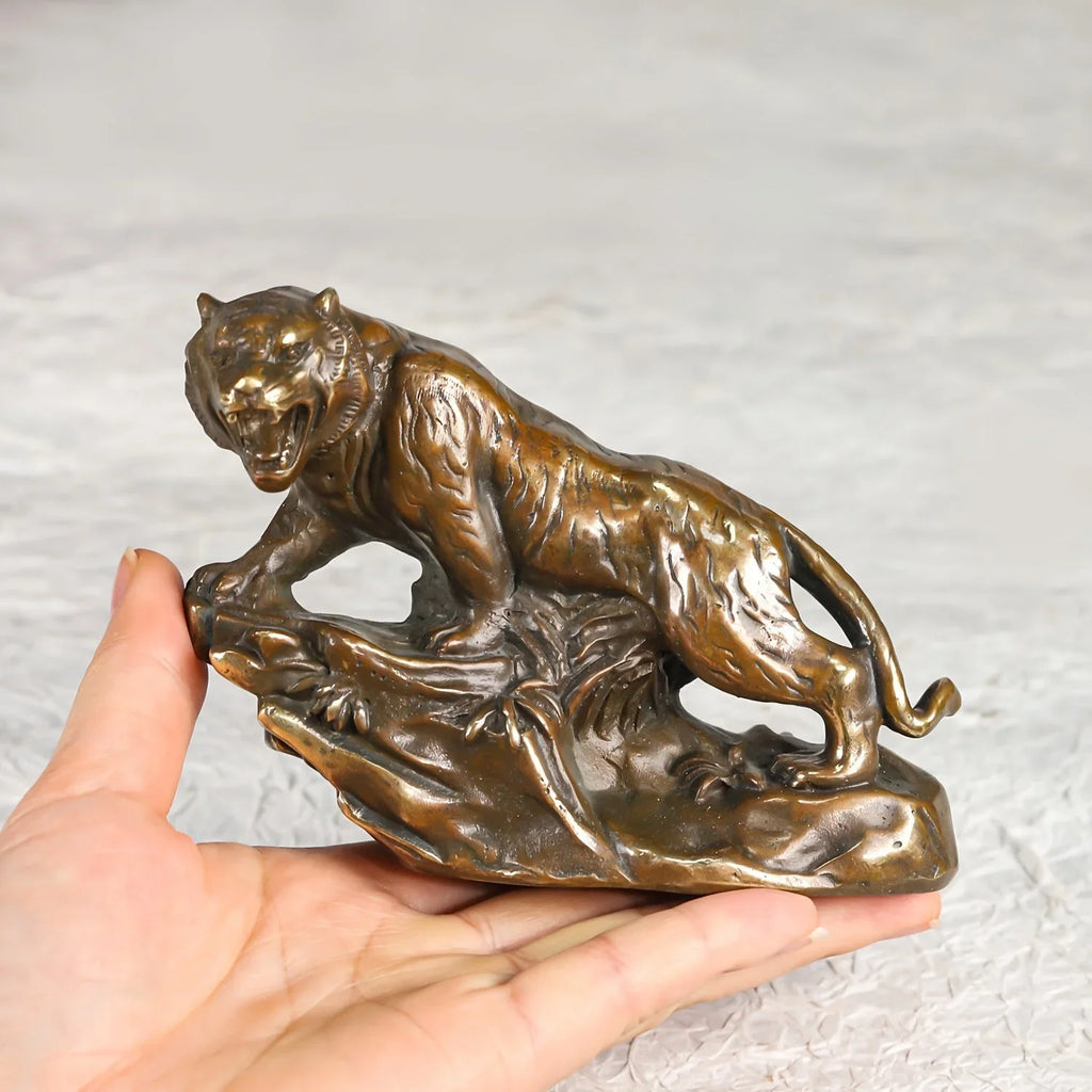 Vintage-style Brass Tiger Figurine - Realistic Climbing Tiger Design, Durable Indoor/outdoor Decor for... - House Of Avana