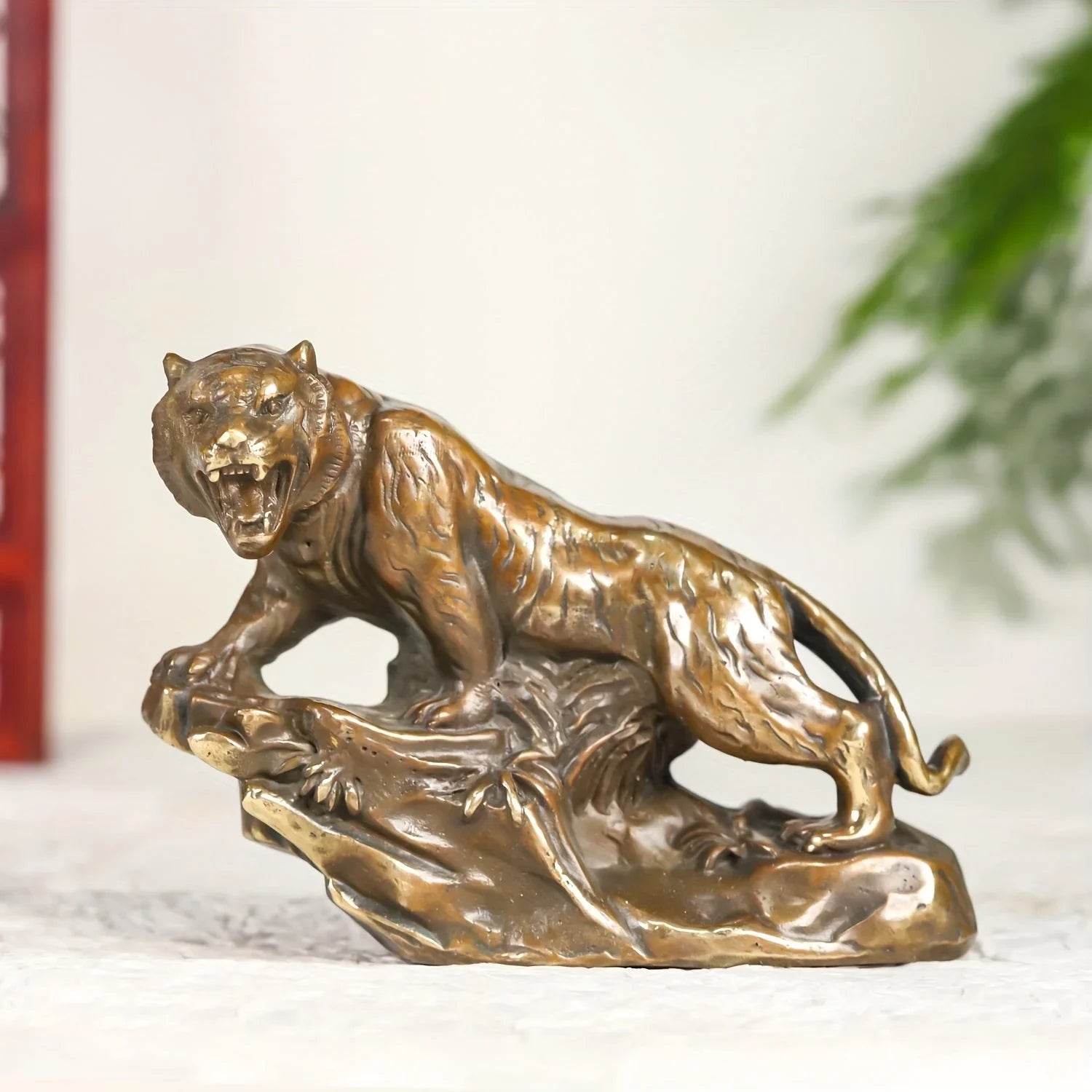 Vintage-style Brass Tiger Figurine - Realistic Climbing Tiger Design, Durable Indoor/outdoor Decor for... - House Of Avana
